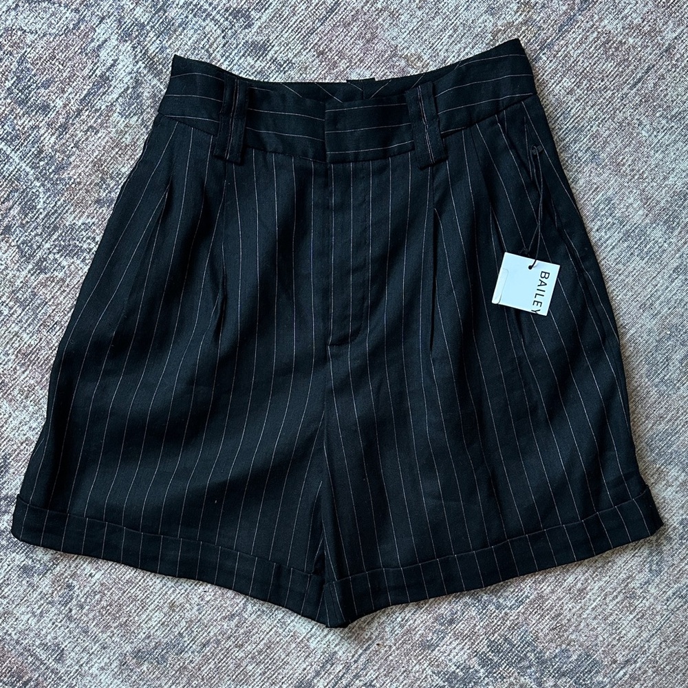 Bailey 44 Black Pinstripe High-Waist Cuffed Tillie Shorts